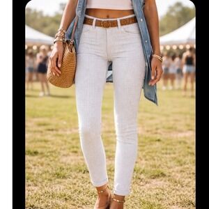 Loft Modern Skinny Crop Pants Womens 00/24 Blue White Floral Geometric Print